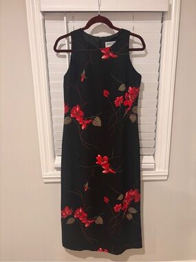 Jessica Howard Black Midi Dress with Red Floral Size 6P